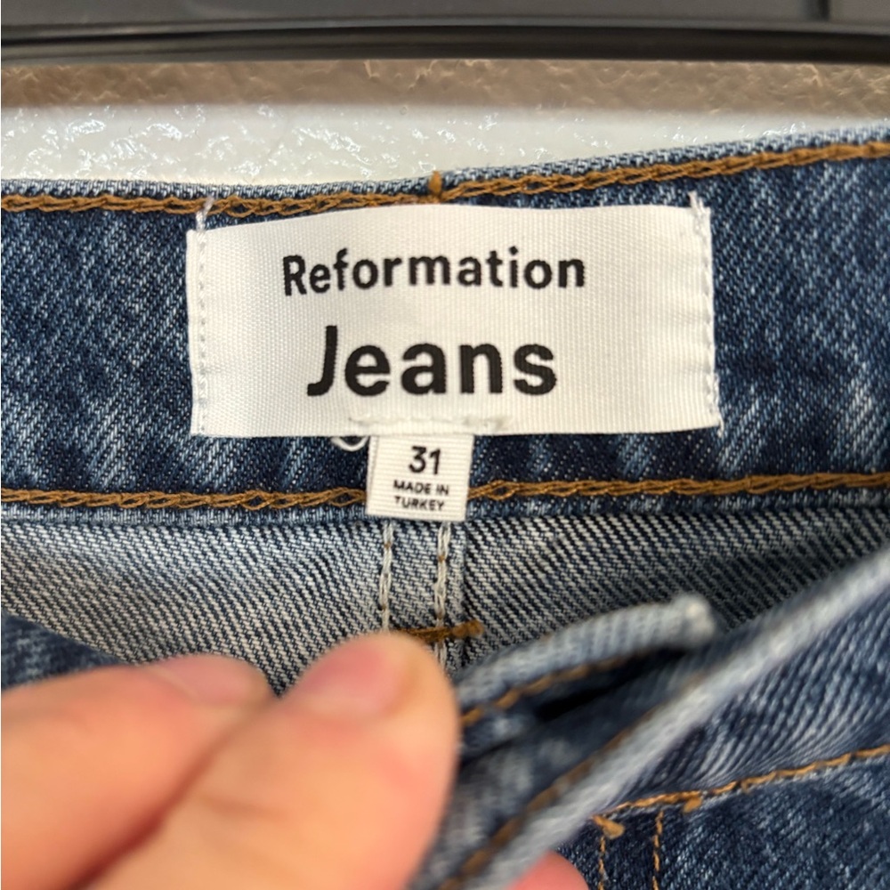 REFORMATION Jayde High Rise Denim Midi Skirt in Hana - Picture 5 of 7